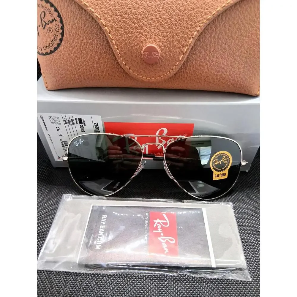 Ray-Ban RB3025 Green Lens Silver Frame 58mm Sunglasses‎
